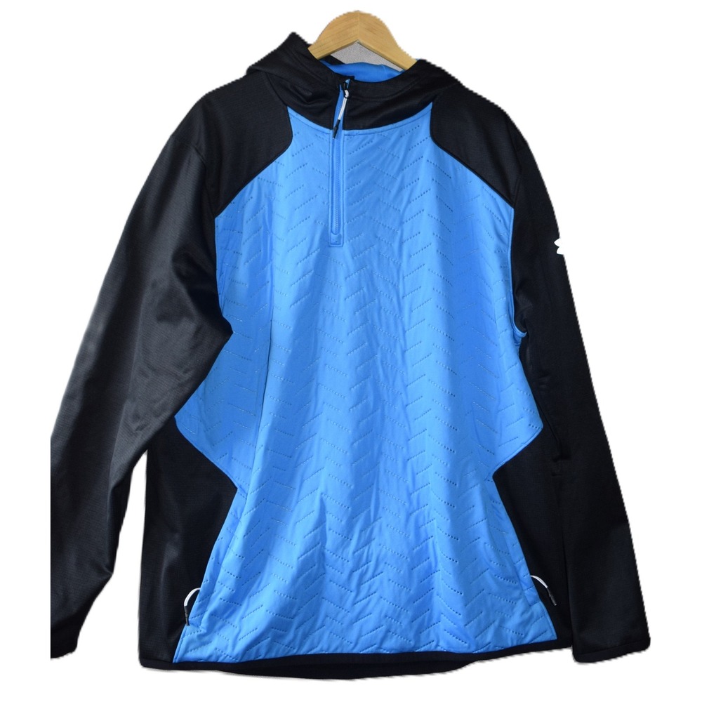 Under Armour ColdGear Reactor Hoodie Mens XXL Blue Black Half Zip Pullover EXCL